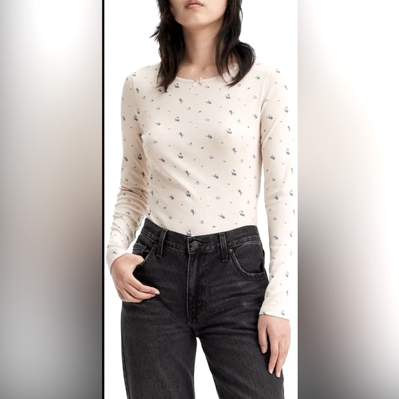 LEVI’S Arden Tie Front Top, Lola Floral Rainy Day (Cream), Sz XL, EUC! - Picture 1 of 5